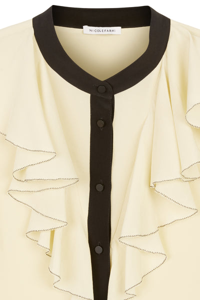 Darklatte/Black Fay Silk Frill Blouse