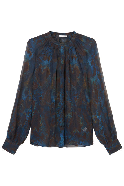 Ink/Nutmeg Annette Silk Gathered Blouse