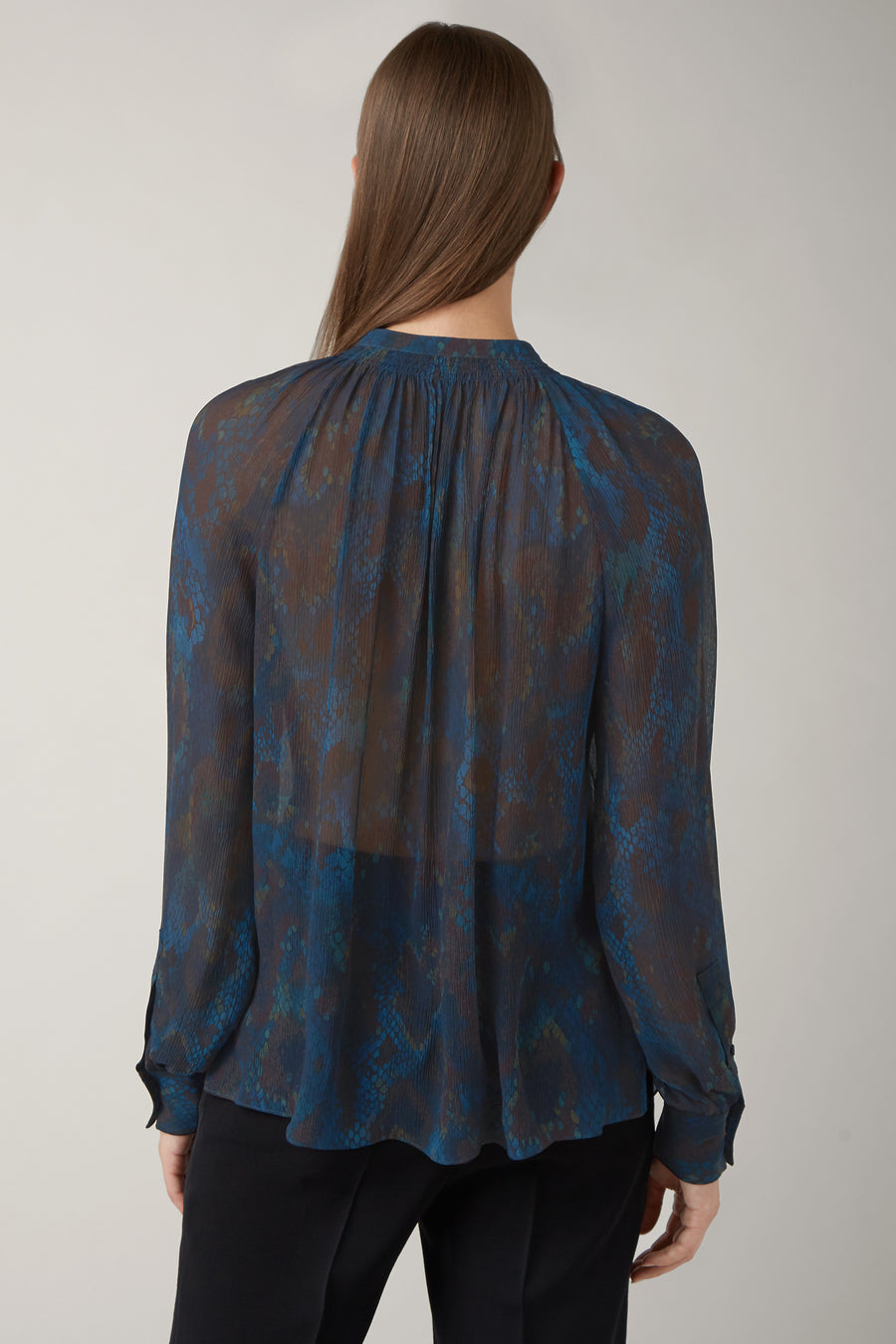 Ink/Nutmeg Annette Silk Gathered Blouse