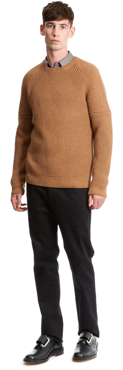 Camel Crew Neck Fishermans Jumper