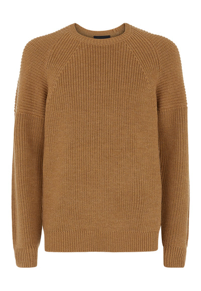 Camel Crew Neck Fishermans Jumper