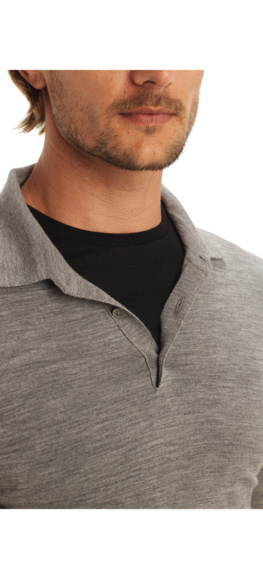Okwano Plain Knit Polo Shirt Gray L
