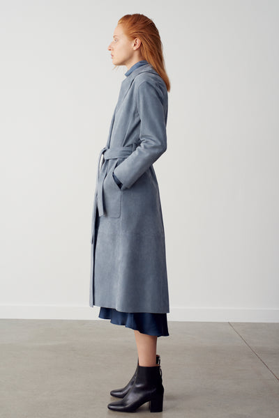 Steel Natasha Suede Belted Collarless Coat