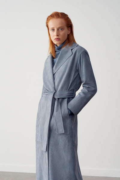 Steel Natasha Suede Belted Collarless Coat