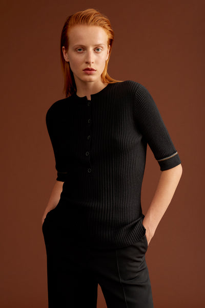 Black Ellen Rib 3/4 Sleeve Knit